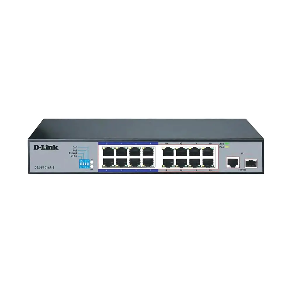 سوییچ 16 پورت نظارتی مدل DES-F1016P-E دی لینک