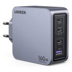 شارژر دیواری 160 وات Nexode Pro سه پورت USB-C و یک پورت USB-A یوگرین مدل X763 کد 25877 همراه با کابل 4 آمپر USB-C به طول 1.5 متر
