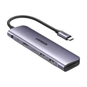 هاب 7 پورت Type-C یوگرین مدل 15214-CM195 با 2 پورت USB 3.0 و 1 پورت HDMI و 1 پورت Type-C و درگاه کارت حافظه SD و کارت حافظه TF و قابلیت شارژ PD